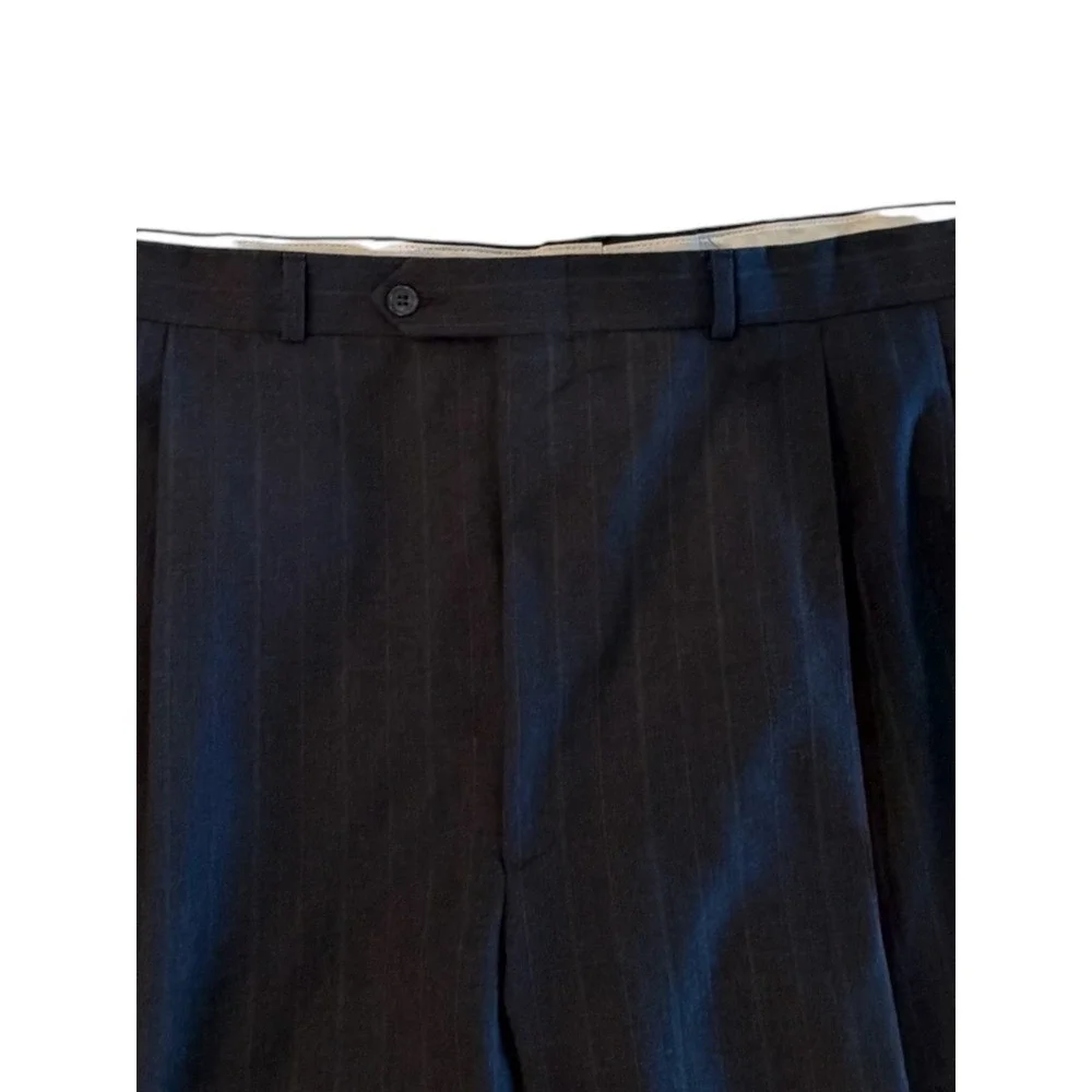Rider's Mens Pinstripe Two Button Suit Blazer & Pleated Cuffed Pants Made in USA
